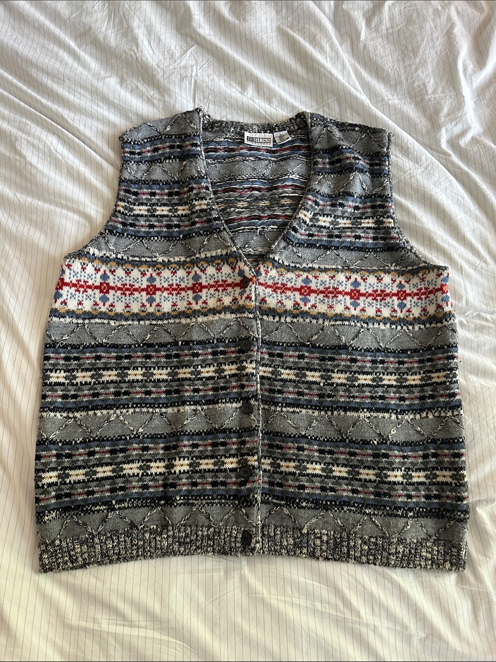 Vintage RUSS Signature - Gray Fair Isle Knit Vest - 2X